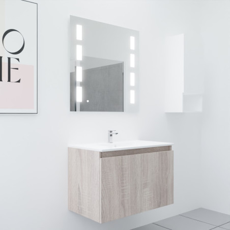 Meuble salle de bain suspendu 80 cm avec porte pivotante avec plan vasque en résine PROLINE et miroir Prestige - Cambrian Oak Ch