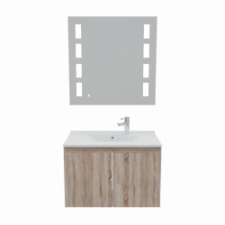 Meuble salle de bain suspendu 80 cm avec porte pivotante avec plan vasque en résine PROLINE et miroir Prestige - Cambrian Oak Ch