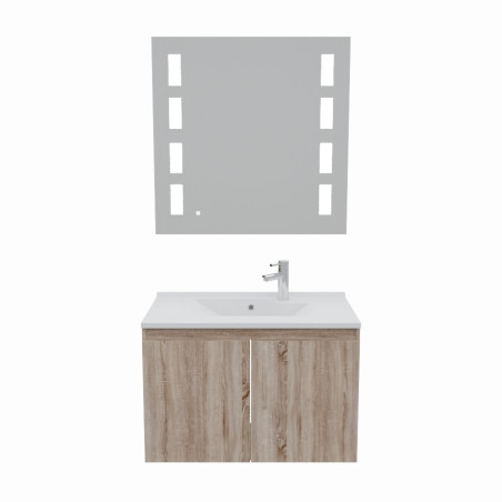 Meuble salle de bain suspendu 80 cm avec porte pivotante avec plan vasque en résine PROLINE et miroir Prestige - Cambrian Oak Ch