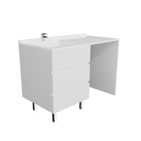 Meuble lave-linge KORA 124 cm blanc avec plan vasque déportée à gauche