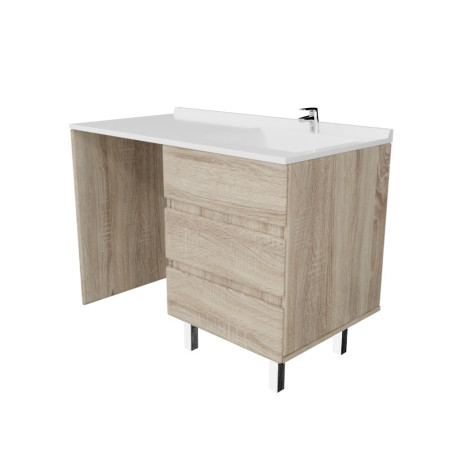 Meuble lave-linge KORA 124 cm coloris bois avec plan vasque déportée à droite