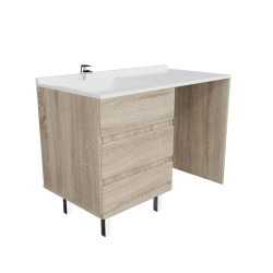 Meuble lave-linge KORA 124 cm coloris bois avec plan vasque déportée à gauche