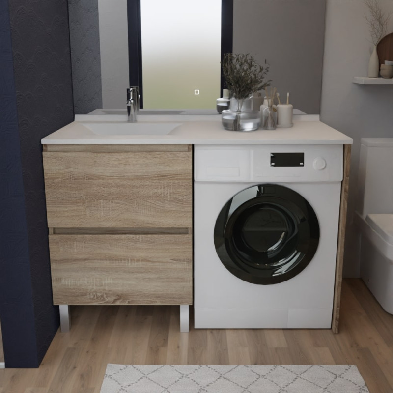 Meuble lave-linge IDEA coloris bois, plan vasque déportée à gauche 124 cm x 65 cm Meuble lave-linge IDEA coloris bois, plan vasque déportée à gauche 124 cm x 65 cm