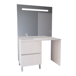 Meuble lave-linge IDEA coloris blanc, vasque déportée à gauche 124 cm + Miroir Elégance 