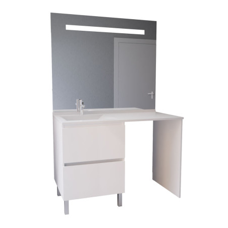 Meuble lave-linge IDEA coloris blanc, vasque déportée à gauche 124 cm + Miroir Elégance 