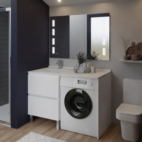 Meuble lave-linge IDEA coloris blanc, plan vasque déportée à gauche + Miroir Prestige