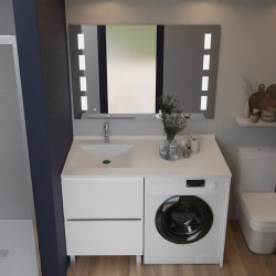 Meuble lave-linge IDEA coloris blanc, plan vasque déportée à gauche + Miroir Prestige