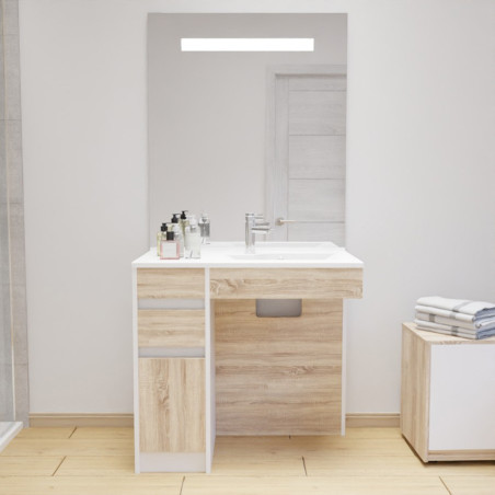 Meuble salle de bain PMR ANDY 90 cm vasque droite et miroir ELEGANCE ht105