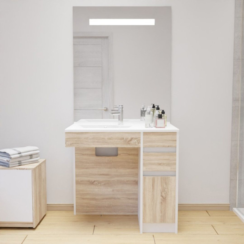 Meuble salle de bain PMR ANDY 90 cm vasque gauche et miroir ELEGANCE ht105 Meuble salle de bain PMR ANDY 90 cm vasque gauche et miroir ELEGANCE ht105