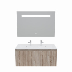 Meuble salle de bain suspendu 120 cm avec porte pivotante avec plan vasque en résine PROLINE et miroir Elégance ht80 - Cambrian 