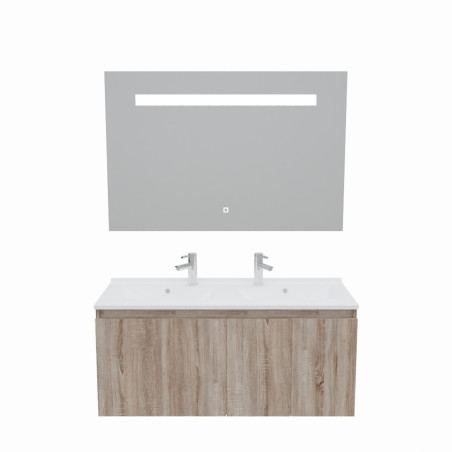 Meuble salle de bain suspendu 120 cm avec porte pivotante avec plan vasque en résine PROLINE et miroir Elégance ht80 - Cambrian 