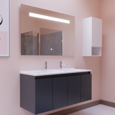 Meuble salle de bain suspendu 120 cm avec porte pivotante avec plan vasque en résine PROLINE et miroir Elégance ht80 - Gris anth