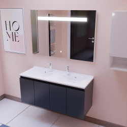 Meuble salle de bain suspendu 120 cm avec porte pivotante avec plan vasque en résine PROLINE et miroir Elégance ht80 - Gris anth