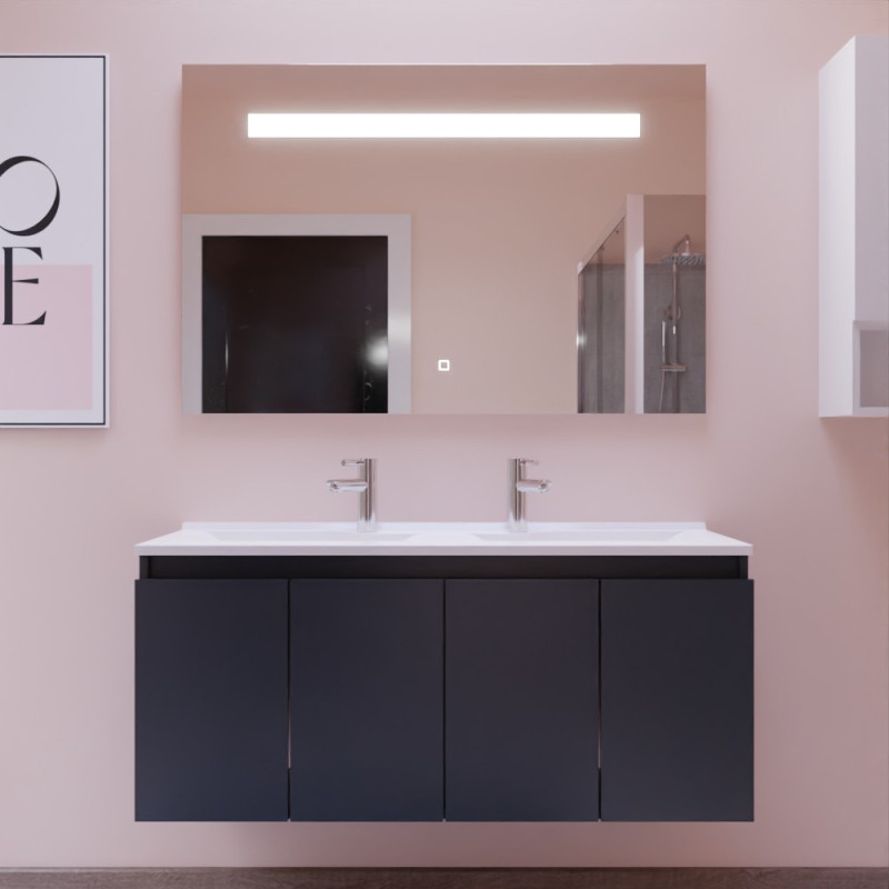 Meuble salle de bain suspendu 120 cm avec porte pivotante avec plan vasque en résine PROLINE et miroir Elégance ht80 - Gris anth Meuble salle de bain suspendu 120 cm avec porte pivotante avec plan vasque en résine PROLINE et miroir Elégance ht80 - Gris anth