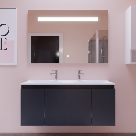 Meuble salle de bain suspendu 120 cm avec porte pivotante avec plan vasque en résine PROLINE et miroir Elégance ht80 - Gris anth