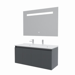 Meuble salle de bain suspendu 120 cm avec porte pivotante avec plan vasque en résine PROLINE et miroir Elégance ht80 - Gris anth