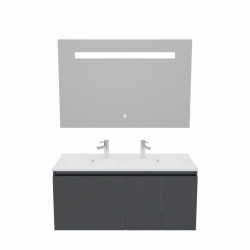 Meuble salle de bain suspendu 120 cm avec porte pivotante avec plan vasque en résine PROLINE et miroir Elégance ht80 - Gris anth