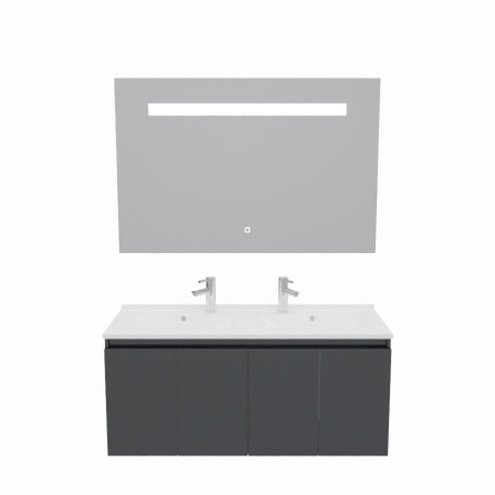 Meuble salle de bain suspendu 120 cm avec porte pivotante avec plan vasque en résine PROLINE et miroir Elégance ht80 - Gris anth
