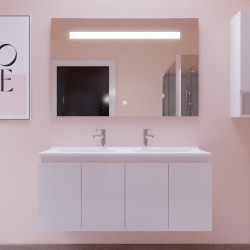 Meuble salle de bain suspendu 120 cm avec porte pivotante avec plan vasque en résine PROLINE et miroir Elégance ht80 - Blanc bri