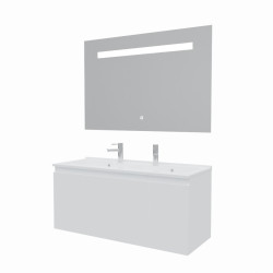 Meuble salle de bain suspendu 120 cm avec porte pivotante avec plan vasque en résine PROLINE et miroir Elégance ht80 - Blanc bri