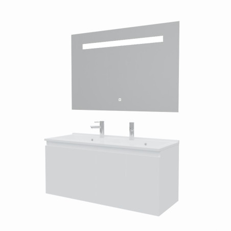 Meuble salle de bain suspendu 120 cm avec porte pivotante avec plan vasque en résine PROLINE et miroir Elégance ht80 - Blanc bri