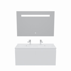 Meuble salle de bain suspendu 120 cm avec porte pivotante avec plan vasque en résine PROLINE et miroir Elégance ht80 - Blanc bri
