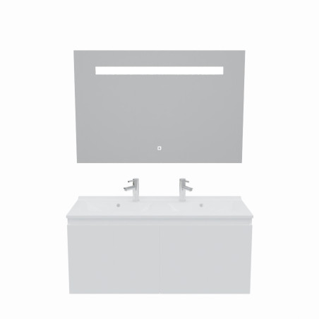 Meuble salle de bain suspendu 120 cm avec porte pivotante avec plan vasque en résine PROLINE et miroir Elégance ht80 - Blanc bri