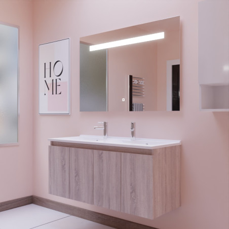 Meuble salle de bain suspendu 120 cm avec porte pivotante avec plan vasque en résine PROLINE et miroir Elégance ht80 - Cambrian 