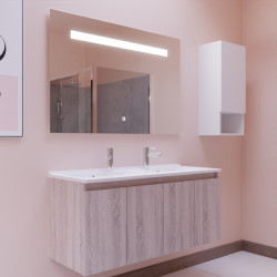 Meuble salle de bain suspendu 120 cm avec porte pivotante avec plan vasque en résine PROLINE et miroir Elégance ht80 - Cambrian 