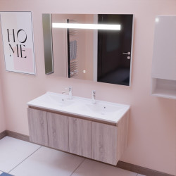 Meuble salle de bain suspendu 120 cm avec porte pivotante avec plan vasque en résine PROLINE et miroir Elégance ht80 - Cambrian 