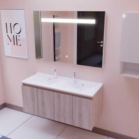 Meuble salle de bain suspendu 120 cm avec porte pivotante avec plan vasque en résine PROLINE et miroir Elégance ht80 - Cambrian 