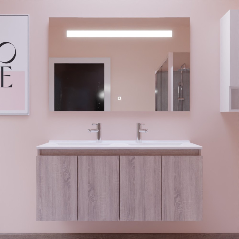 Meuble salle de bain suspendu 120 cm avec porte pivotante avec plan vasque en résine PROLINE et miroir Elégance ht80 - Cambrian Meuble salle de bain suspendu 120 cm avec porte pivotante avec plan vasque en résine PROLINE et miroir Elégance ht80 - Cambrian