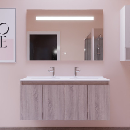 Meuble salle de bain suspendu 120 cm avec porte pivotante avec plan vasque en résine PROLINE et miroir Elégance ht80 - Cambrian 