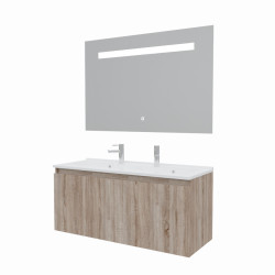 Meuble salle de bain suspendu 120 cm avec porte pivotante avec plan vasque en résine PROLINE et miroir Elégance ht80 - Cambrian 