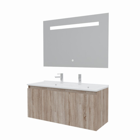 Meuble salle de bain suspendu 120 cm avec porte pivotante avec plan vasque en résine PROLINE et miroir Elégance ht80 - Cambrian 