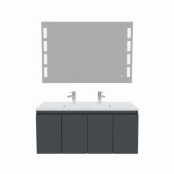 Meuble salle de bain suspendu 120 cm avec porte pivotante double vasque en résine PROLINE et miroir Prestige - Gris brillant