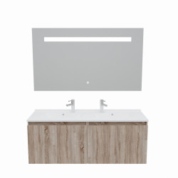 Meuble salle de bain suspendu 140 cm avec porte pivotante avec plan vasque PROLINE et miroir Elégance ht80 - Cambrian Oak Chêne