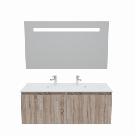 Meuble salle de bain suspendu 140 cm avec porte pivotante avec plan vasque PROLINE et miroir Elégance ht80 - Cambrian Oak Chêne
