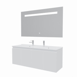 Meuble salle de bain suspendu 140 cm avec porte pivotante avec plan vasque PROLINE et miroir Elégance ht80 - Blanc brillant