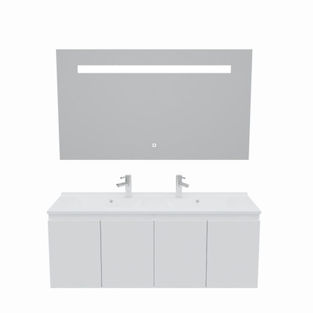 Meuble salle de bain suspendu 140 cm avec porte pivotante avec plan vasque PROLINE et miroir Elégance ht80 - Blanc brillant