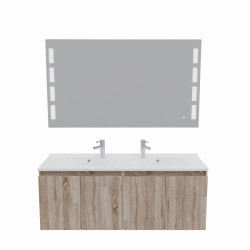 Meuble salle de bain suspendu 140 cm avec porte pivotante avec plan vasque PROLINE et miroir Prestige - Cambrian Oak Chêne