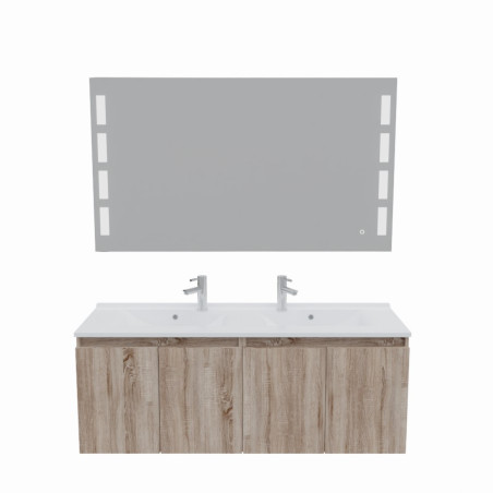 Meuble salle de bain suspendu 140 cm avec porte pivotante avec plan vasque PROLINE et miroir Prestige - Cambrian Oak Chêne