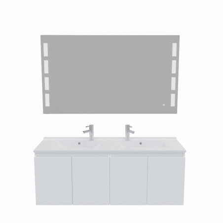 Meuble salle de bain suspendu 140 cm avec porte pivotante avec plan vasque PROLINE et miroir Prestige - Blanc brillant