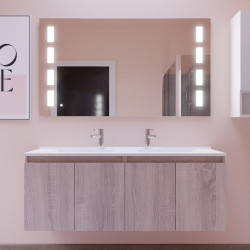 Meuble salle de bain suspendu 140 cm avec porte pivotante avec plan vasque PROLINE et miroir Prestige - Cambrian Oak Chêne