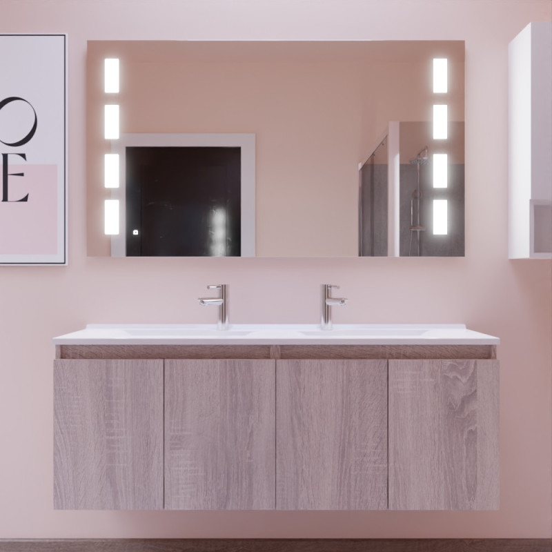 Meuble salle de bain suspendu 140 cm avec porte pivotante avec plan vasque PROLINE et miroir Prestige - Cambrian Oak Chêne Meuble salle de bain suspendu 140 cm avec porte pivotante avec plan vasque PROLINE et miroir Prestige - Cambrian Oak Chêne