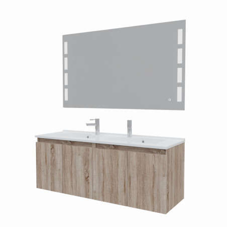 Meuble salle de bain suspendu 140 cm avec porte pivotante avec plan vasque PROLINE et miroir Prestige - Cambrian Oak Chêne