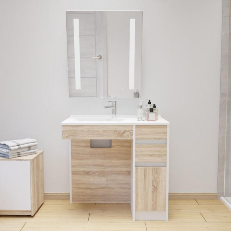 Meuble salle de bain PMR ANDY 90 cm vasque gauche et miroir inclinable ROTARY 70 Meuble salle de bain PMR ANDY 90 cm vasque gauche et miroir inclinable ROTARY 70