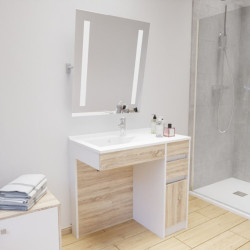 Meuble salle de bain PMR ANDY 90 cm vasque gauche et miroir inclinable ROTARY 70