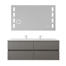 Meuble double vasque tout inox 140 cm ROSINOX avec miroir LED Excellence