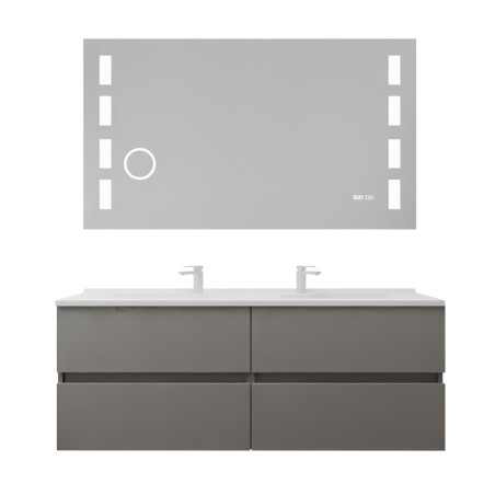 Meuble double vasque tout inox 140 cm ROSINOX avec miroir LED Excellence